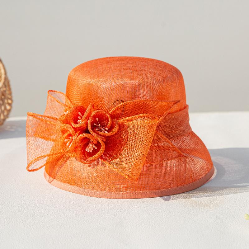 

High quality Philippine linen hat British elegant fashion banquet top hat women French retro outdoor sun hat 56-58CM помаранчевий