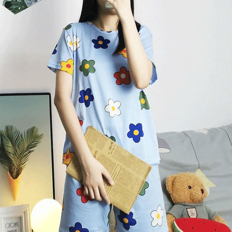 Summer Pajamas Women'S Sweet And Cute Style Cartoon Comfortable Casual Short-Sleeved Shorts Loungewear Set
