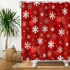 Red Snowflake Christmas Shower Curtain Set With Hooks, Winter Xmas Theme Waterproof Bathroom Decor For Holiday
