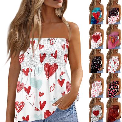 Tops Tubinho Para Mulheres, Bonito Sexy Ombro a Ombro Estampado Sem Mangas T,Camisa