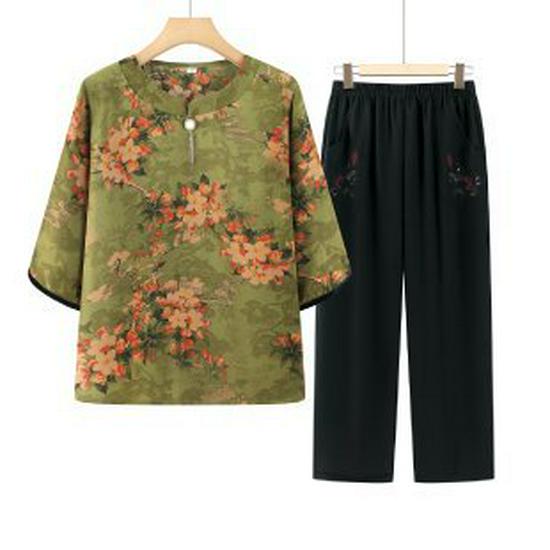 

Stylish Summer T-Shirt Set for Middle-aged & Elderly Women 3XL зелений