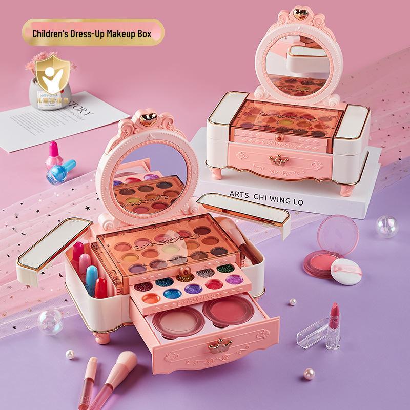 Princess Makeup Box: Washable Children's Cosmetic Set with Lipstick & Nail Polish - Perfect Birthday Gift for Girls