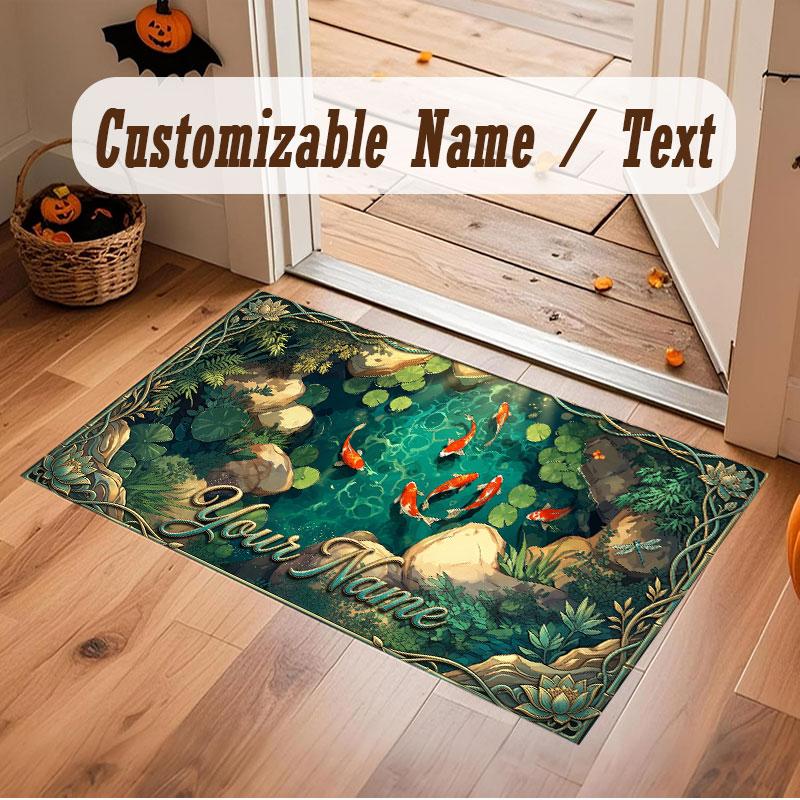 Floral Garden Theme Crystal Velvet Floor Rug Personalized Custom Name Text Warm Carpet Home Decoration