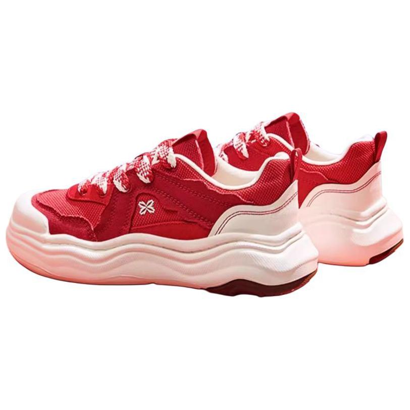 Anta Lifestyle Series Lava Cake Slip Resistant Durable Breathable Low Top Skate Shoes Women Sneaker Red White 122428060-4