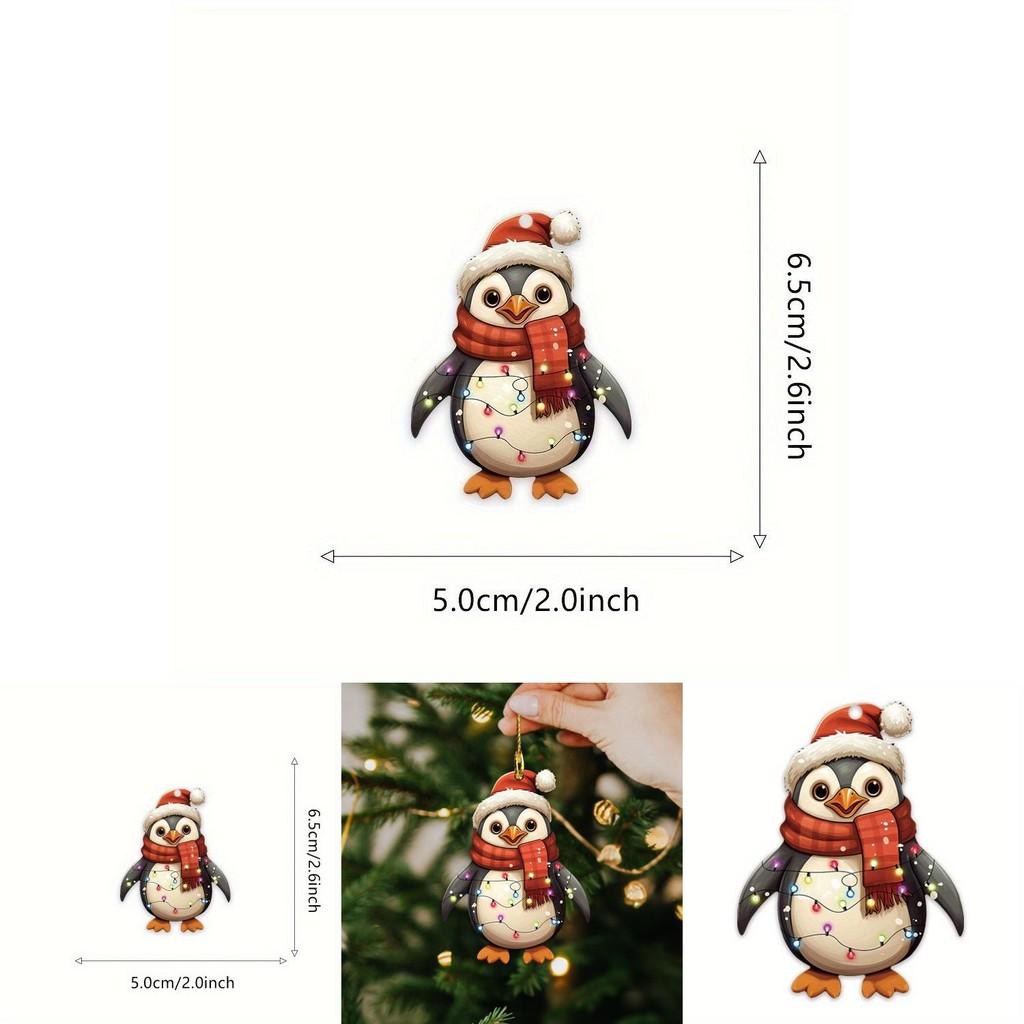 Christmas Penguin Acrylic Car Mirror Ornament With Cartoon Style For Car Interior Decor