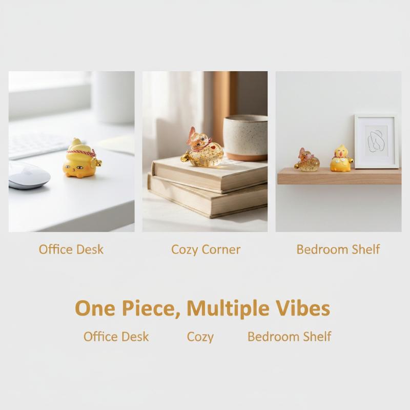 Adorable Cartoon Gourd Animal Figurine Lucky Resin Ornament Small Decor for Computer Monitor Edge Bedroom Desktop Gift