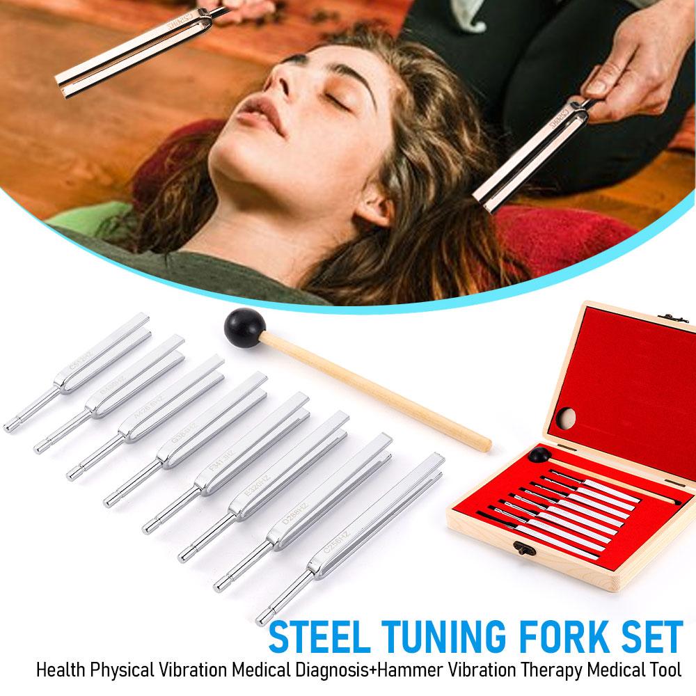 256Hz-512Hz Tuning Fork Set for Sound Healing Therapy Steel Tuning Forks with Wooden Case & Hammer for Chakra Balance Meditation