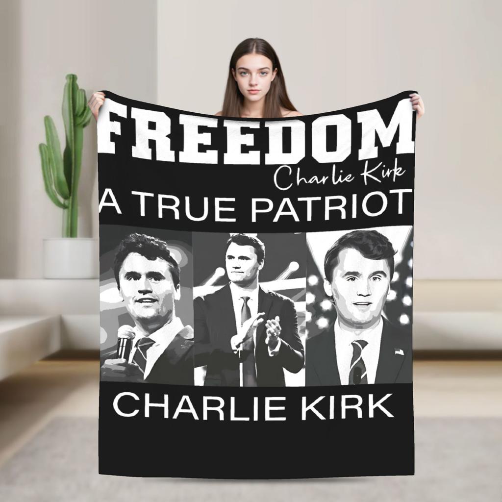 Warme weiche Decken Camping Charlie Kirk Freiheit RIP Überwurfdecke Flanell-Bettüberwurf für draußen Grafische Sofa-Bettdecke