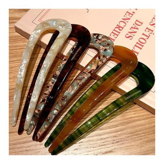 Ensemble de barrettes en U, 5 pièces, Motif écaille de tortue, Accessoires de cheveux élégants pour femmes, Bâtonnets à chignon, Parfait pour les occasions formelles et