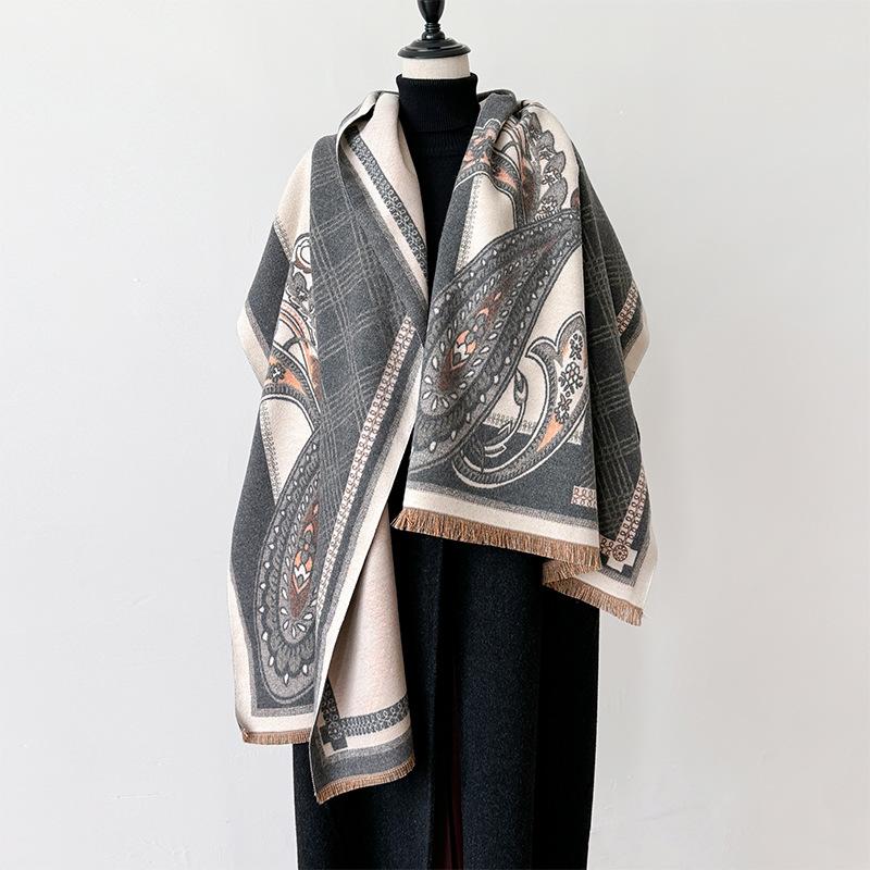 Fashion Personalized Cashew Flower Printing Double-Sided Imitation Cashmere Scarf Women'S Winter Comfort And Advanced