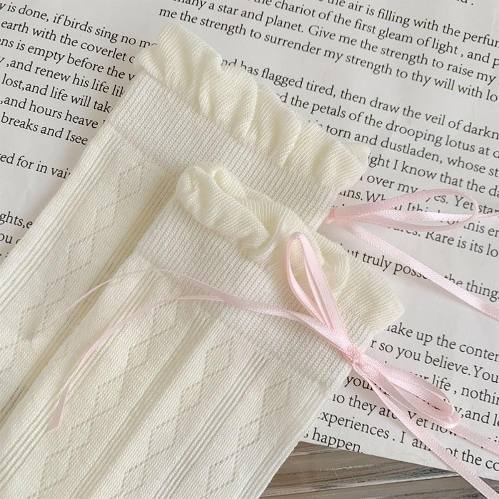 Cute Bow Sweet Lolita Thin Socks Breathable Bowknot Socks Soft Long Socks  Summer