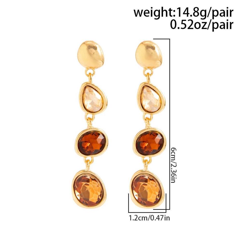 SHIXIN Trendy Exquisite Colored Glass Drill Drop Earring Women Vintage Elegant Oval Metal Piercing Ear Banquet Jewelry Accessory