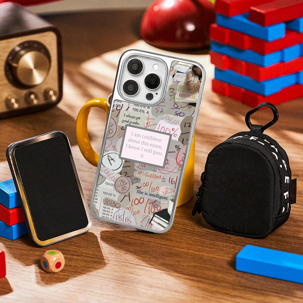 

Study grades fashion luckly poster Phone Case for iPhone 16 15 14 13 12 11 Pro Max Sheepskin Silver-edged protective case iPhone14Pro
