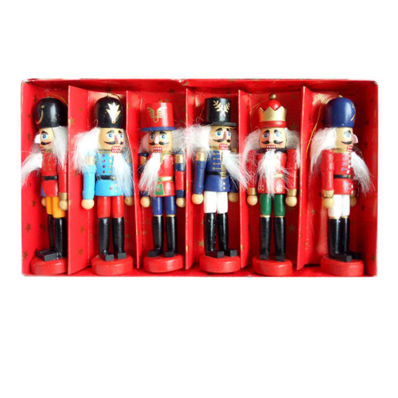 

6Pcs/Set Wooden Nutcracker Puppets Doll Toy Christmas Pendant Ornament Holiday Figurines Children Lovely Gift D1