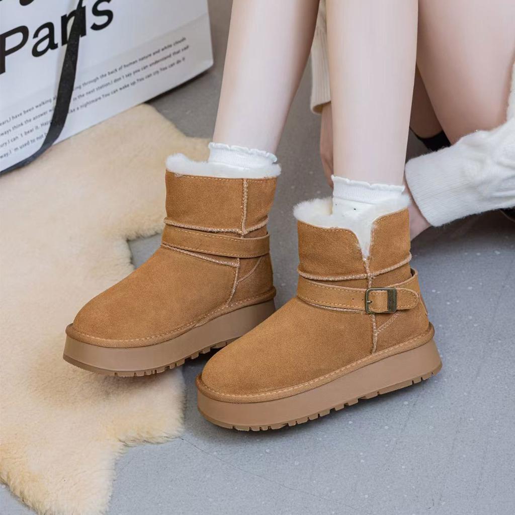 2026 winter new fur integrated snow boots women's thick plush warm fashion versatile medium tube fluff large cotton boots