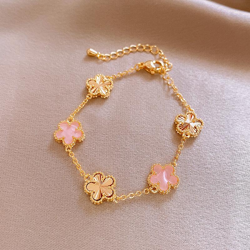 Браслет-цветок с пятью лепестками, покрытый настоящим золотом, нишевый, с индивидуальностью, креативный браслет, универсальное украшение, для женщин