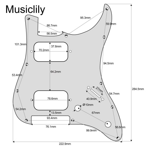 Musiclily Pro 11-otvorový ST Stratocaster pickguard HH s kulatými rohy, nekrytý, 2 humbucker snímače, 2 potenciometrové otvory, pro Fender Squier Strat elektrickou kytaru