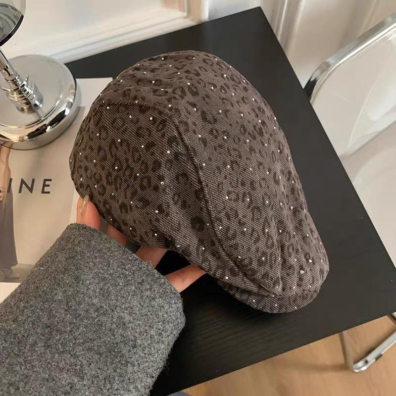 Retro Spice Girl Leopard Print Beret American Style Face Small Fashion Versatile Forward Hat Personality Peaked Hat