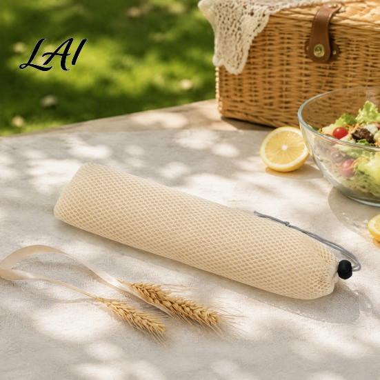 Reusable Straw Carrying Case Mesh Cutlery Drawstring Bag for Straws And Chopsticks Portable Breathable Polyester Lightweight Sleeve Camping