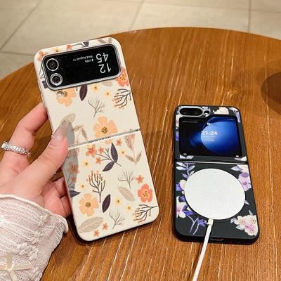 Luxury Leather Texture TPU Flower Case For Magsafe For Samsung Galaxy Z Flip 6 5 4 3 5G Flip4 Flip5 Flip6 Magnetic Folding Cover