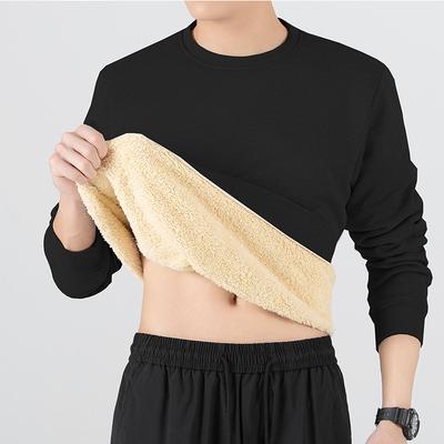 Crew Neck Winter Velvet Thermal Shirt Men's Lamb Wool Sweater Men's