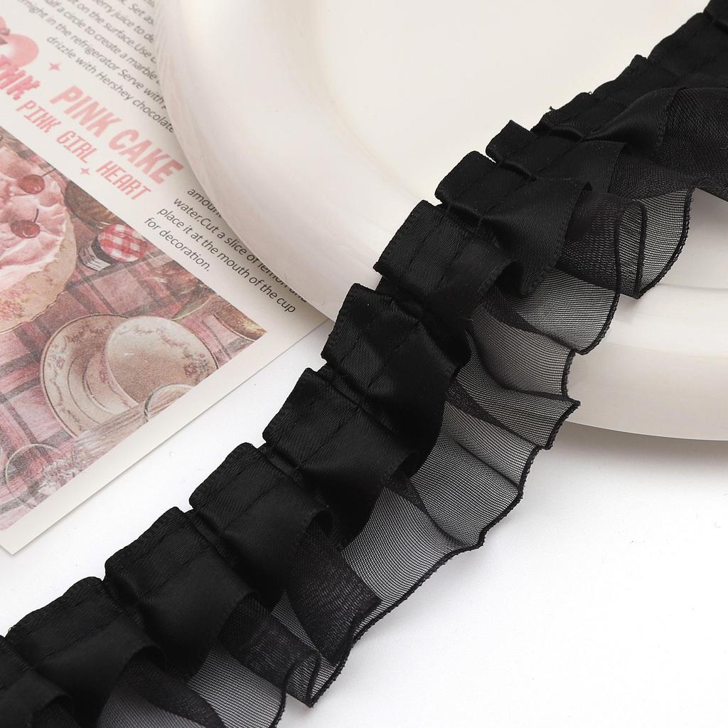 [1m] Doppellagige Plissee-Spitze Schneegaze Spitze DIY Prinzessinnenkleid Spitze Blumen-Accessoires