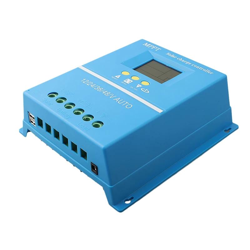 

100/90/80/70/60A MPPT контроллер заряда солнечной батареи автоматический 12/24/36/48 В ЖК-экран двойной USB интеллектуальный регулятор для свинцово-кислотных/литиевых аккумуляторов 60A&12 24 36 48V Auto синий