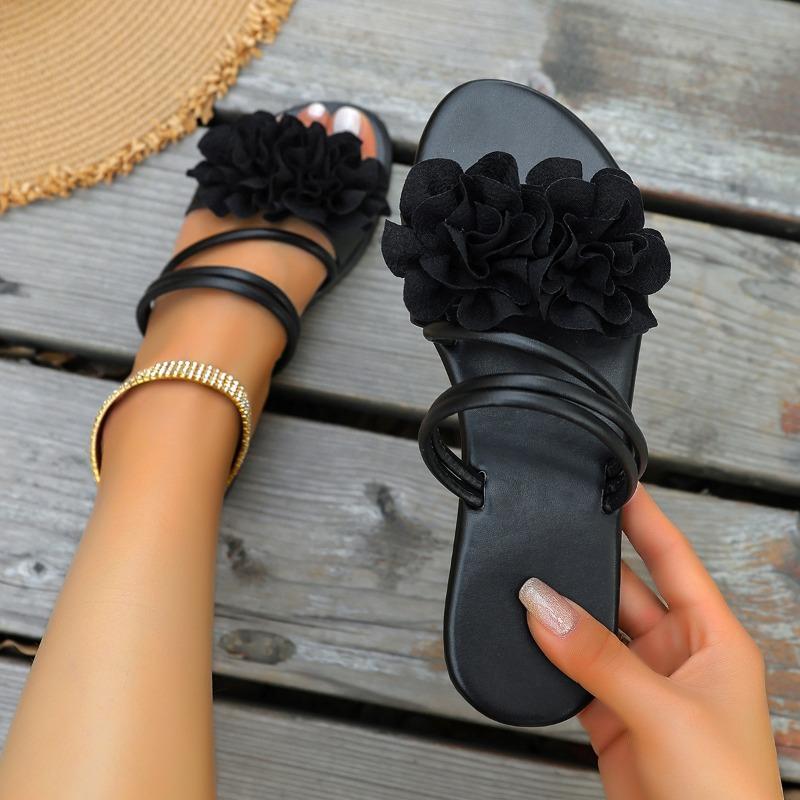 Retro women's outer wear summer new comfortable flowers with skirts one-word holiday slippers