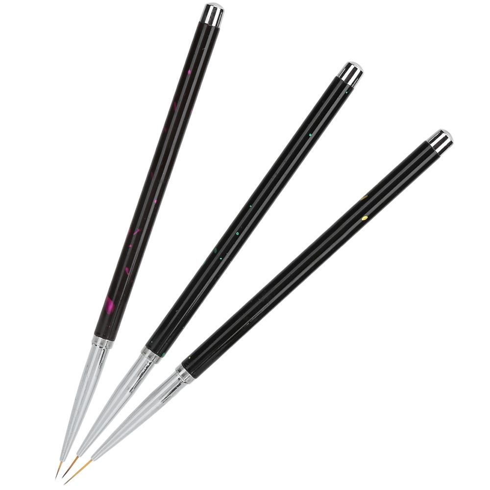 3 Stück Nylon Haar Nagelkunst DIY Pinsel Set Legierter Griff Nagelmalerei Zeichenpinsel für Zuhause Salon