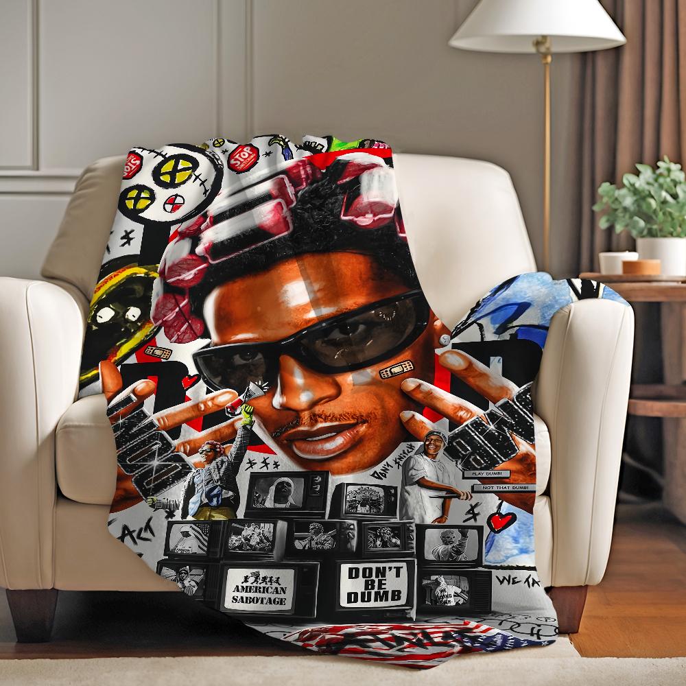 Rapper A-Asap-Rocky Don't Be Dumb Blanket Warm Soft Suitable For Bedroom Sofa Bed Living Room Office Travel Camping Gifts