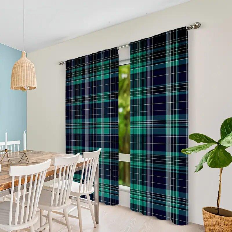 Scottish Folk Legend Checkered Pattern Printed Curtains Window Decorations Home Room Curtain Made Of Polyester Washable