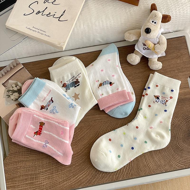 Cartoon Dackel Welpensocken, Mädchen Mid-Calf Socken und Niedliche Mädchen Lange Strümpfe für Frühling und Sommer