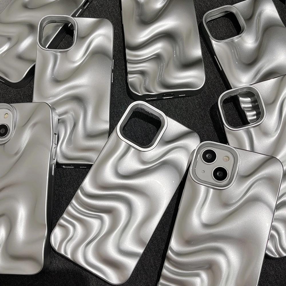 Qianliyao 3D Electroplated Water Ripple Pattern Silver Phone Case For iPhone 17 16 15 14 13 12 11 Pro Max Soft Shockproof Cover