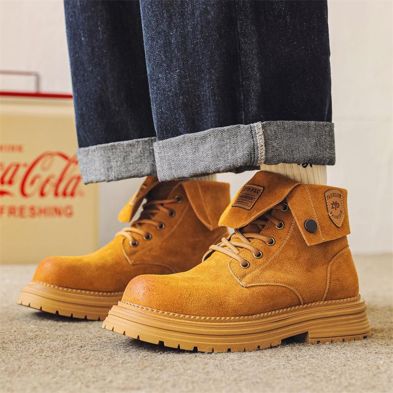 Pánské zimní boty Martin rebarborové boty klopa silná podrážka zvyšující retro ležérní pracovní krátké boty 11306-J