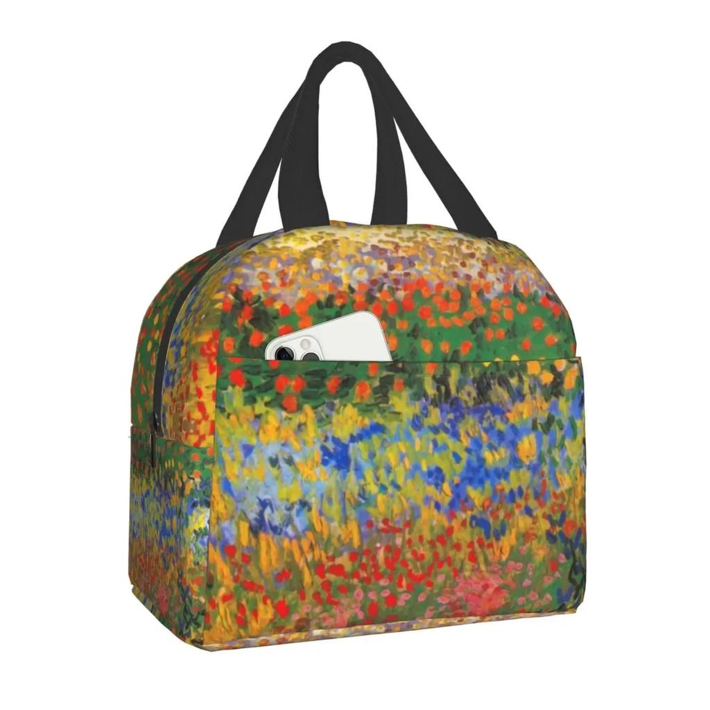 Almond Blossoms Lunch Box Portable Thermal Cooler Food Insulated Oil Painting Lunch Bag for Women Kids