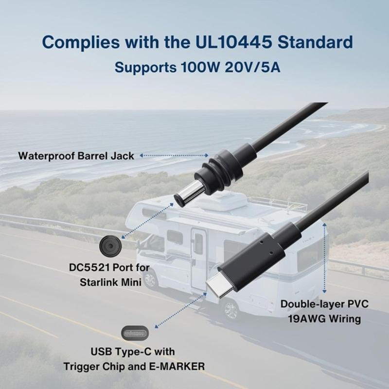 Mini DC5521 To 5.5x2.1mm /Type C Cable With 19OWG Wire And Multiple Length Option For Indoor And Outdoor Use