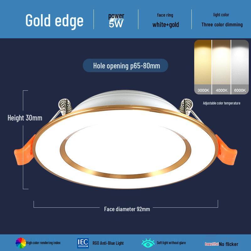 

Трехцветный диммируемый встраиваемый светильник, регулируемые размеры (6.5-12 см), 4-дюймовый прожектор
