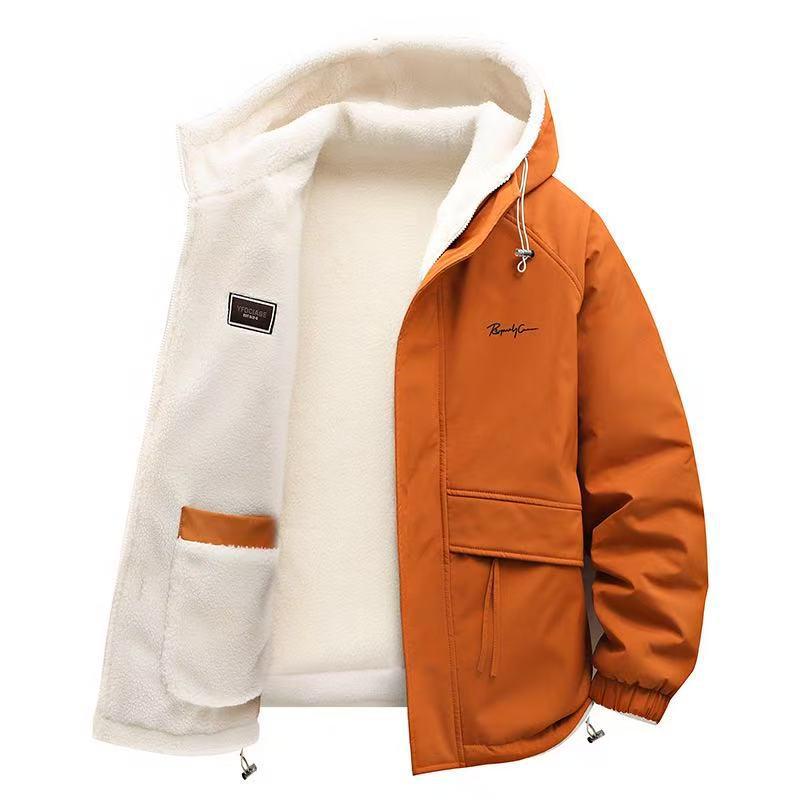 Men's Lambswool Hooded Jacket: Double-Sided, Velvet-Lined, Casual Loose Fit for Autumn/Winter