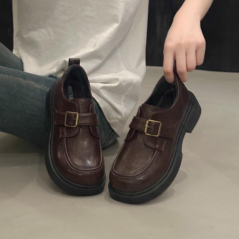 

Platform loafers women s 2025 spring and autumn new versatile British style jk small leather shoes popular black commuter single shoes 40 коричневый