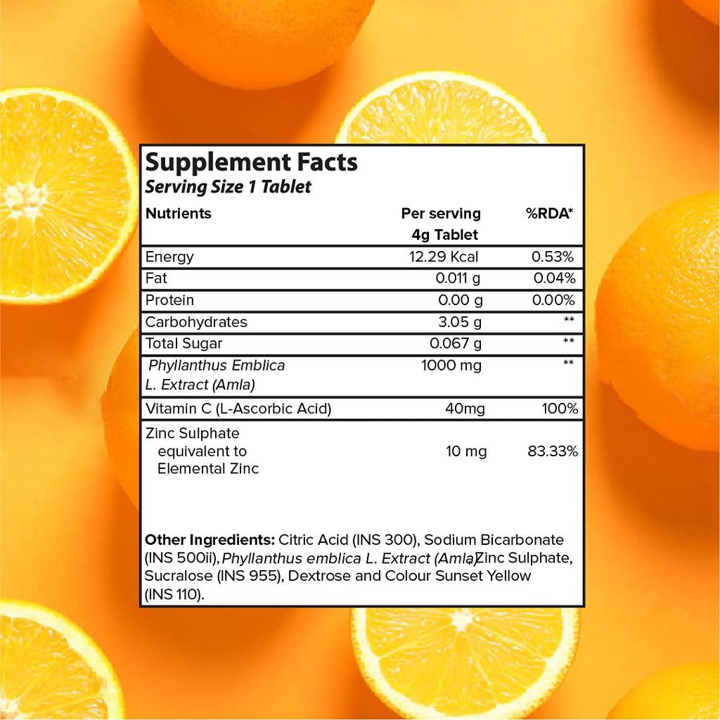 PLIX - THE PLANT FIX Vitamin C Immunity Booster Effervescent 15 Tablets Pack Of 1 Orange Flavour Zinc Amla