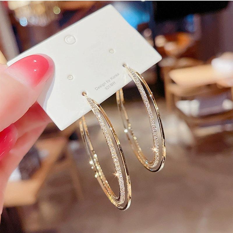 Женские золотые серьги-кольца с кристаллами, штабелируемые, блестящие, для вечеринки, повседневное ношение, ювелирные изделия
