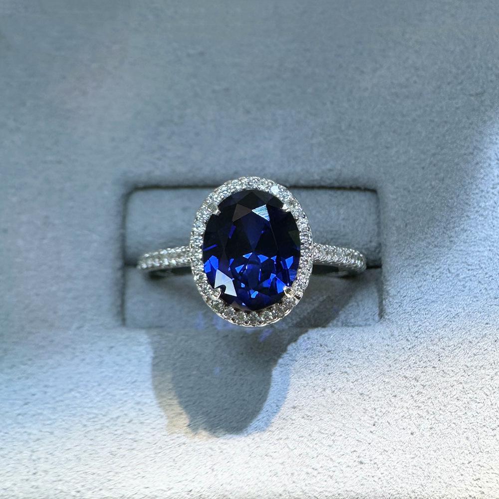 2024 Women's 3ct Oval Royal Blue Sapphire Ring, 925 Sterling Silver, Classic European & American Style