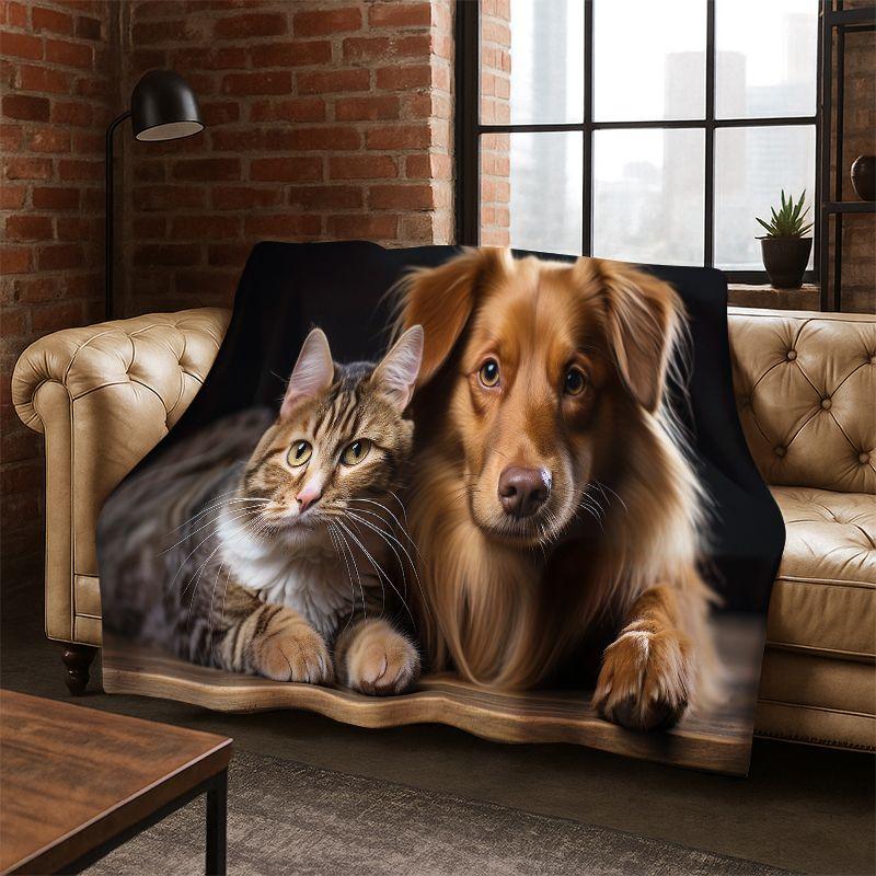 Cute Cat Kitten Cartoon Flannel Blanket Soft Warm Blanket Throw Blanket for Bedroom Living Room Bed Travel Camping Picnic Gift