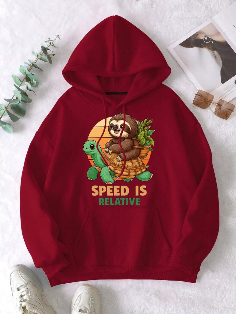 Speed Is Relative Turtle Sloth Prints Women Hoody Soft Fleece Hoodies Hip Hop Street Clothes Casual Multicolor Y2K Sportswear
