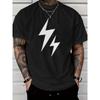 Europäische Größen Weißer Blitzdesign Auf Schwarzem T-Shirt Schwarzes T-Shirt Einfaches Bedrucktes T-Shirt Rundhals Kurzarm Locker
