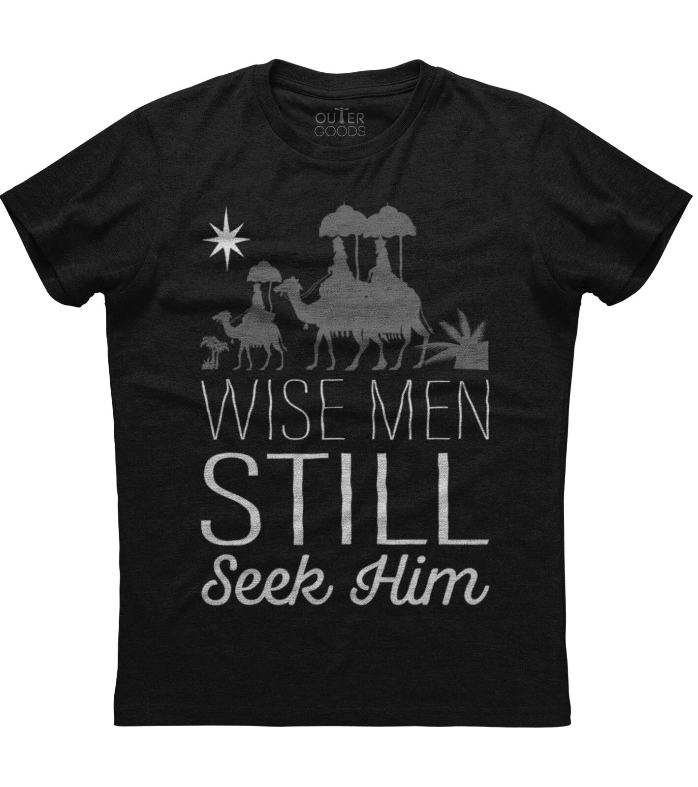 Wise Men Still Seek Him Christian Mens Short Sleeve Cotton Black T-shirt M
