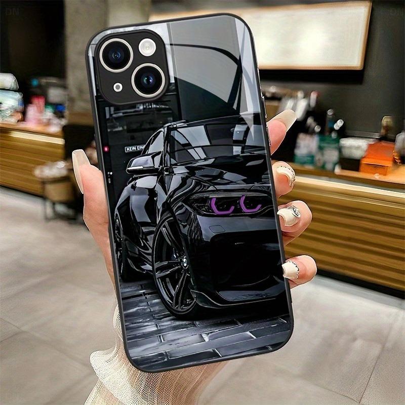 Black Car Purple Light Pattern Glass Phone Case For iPhone 17 Pro Max 16 15 14 13 12 11 Pro 16E 17Air 7 8 Plus XR XS X Cover