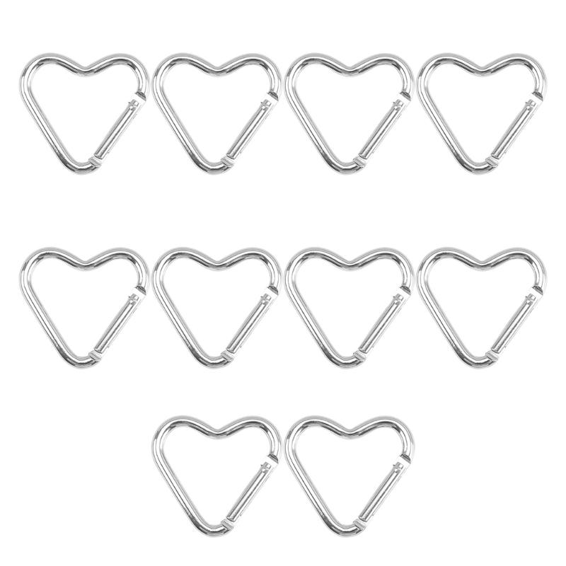Pack of 10 Heart Shaped Metal Carabiner Keychain Accessory Portable for Outdoor Climbing and Camping Keyring Hook