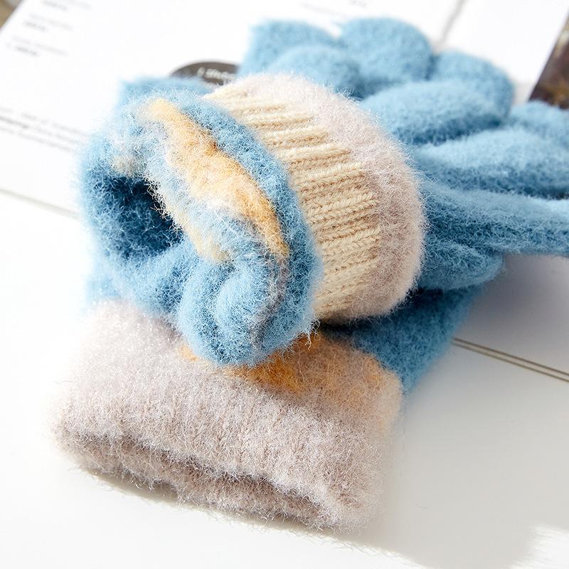 Children's Winter Warm Gloves New Full Finger Alphabet Jacquard Boy's Five Finger Cute Student Knitted Split Finger