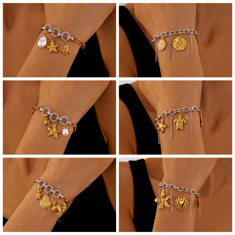 Ocean Animal/Flower Starfish Steel Bracelet Beach Sea Series Starfish Hand Chain  Women